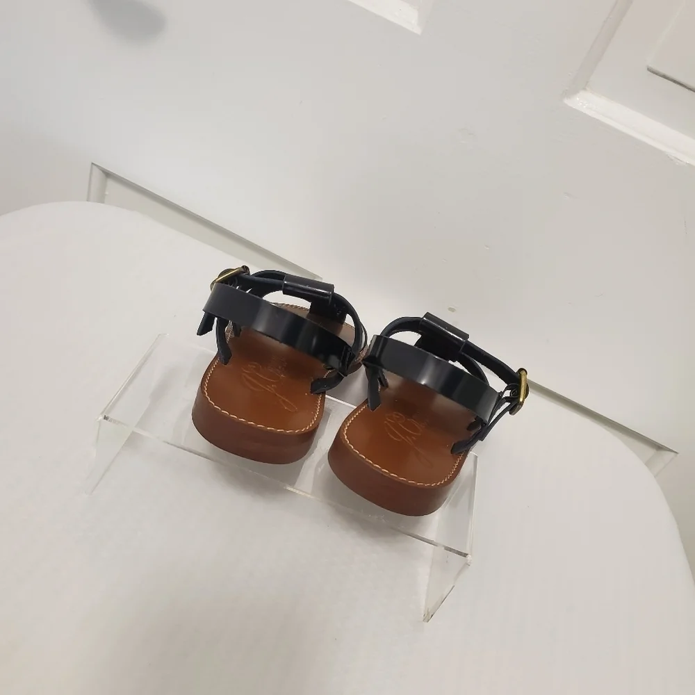 NWOB J. Crew Fisherman Spazzolato Shiny Black Leather Sandals Size 5